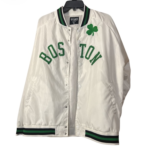 IAS Branding NBA Men Custom Boston Celtics White Satin Varsity Jacket – Size XL